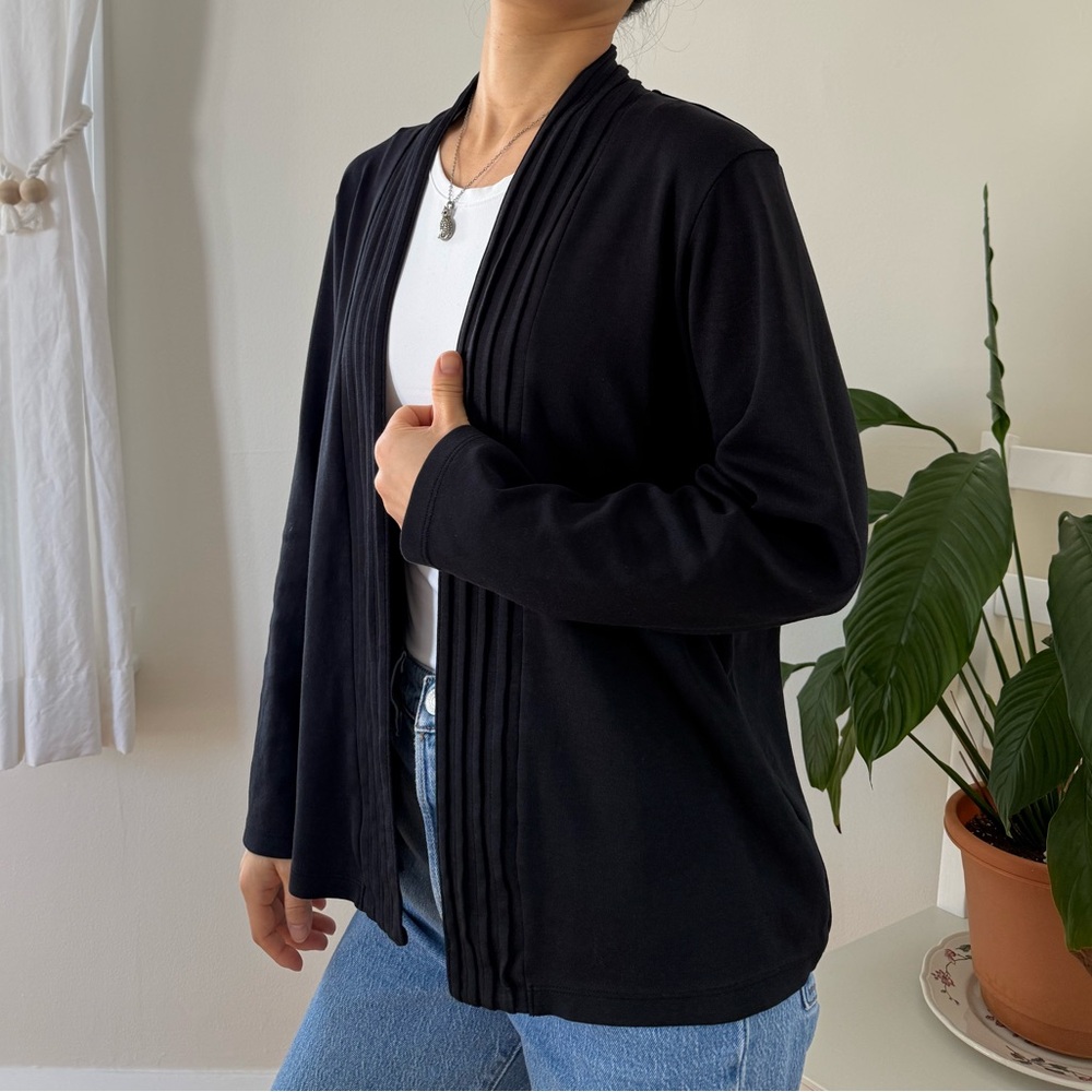 LL Bean 100% Supima Cotton Black Open Front Cardigan Super Soft Size M Petite